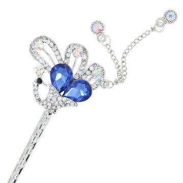 Gold Finish Rhinestone Peacock Hair Stick with Tassels Lilac